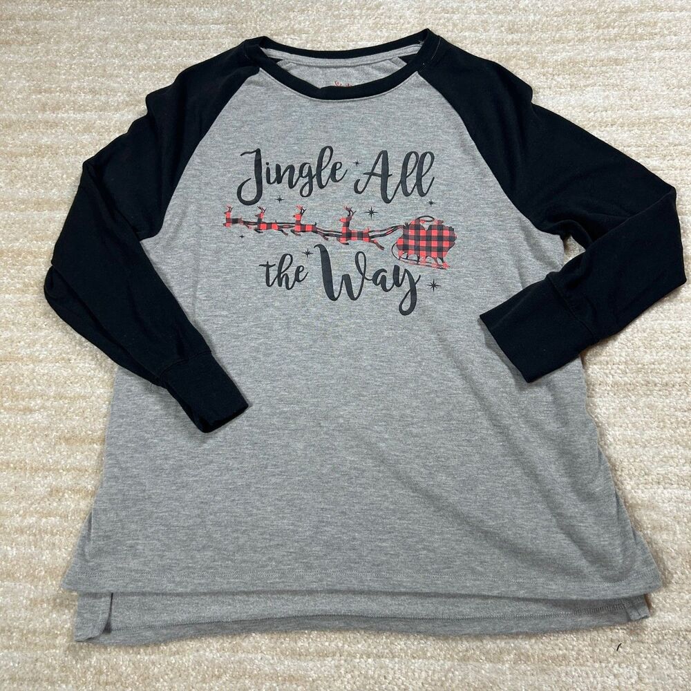 State of Mine Shirt Womens M‎ Gray Black Raglan Jingle All the Way Christmas